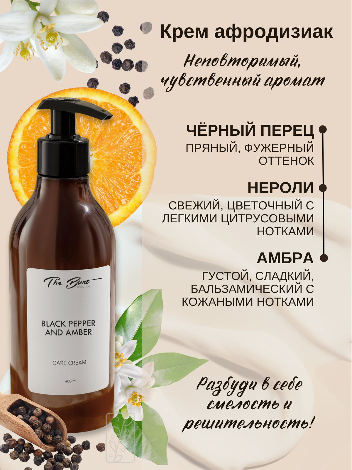 Парфюмированный крем для тела и рук "Black Pepper and Amber", 400 мл